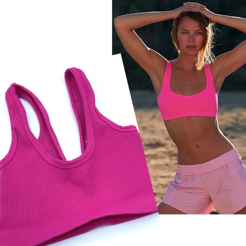 NWOT Free People Happiness Runs Scoop Neck Bra in Hot Pink Size Small or Large